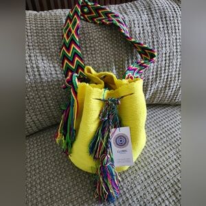 Wayuu Yellow Hobo Bag 100% cotton Made in Colombia "Hand Made"